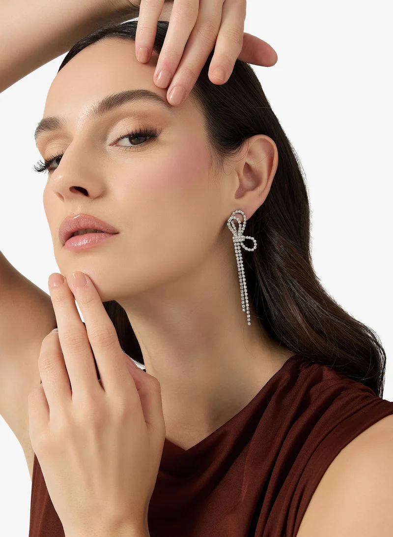 Ella Limited Edition Silver Rhinestone Embellished Drop Down Earrings Silver